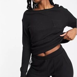 ASOS Hunkemoller Super Soft Waffle Lounge Top L Black